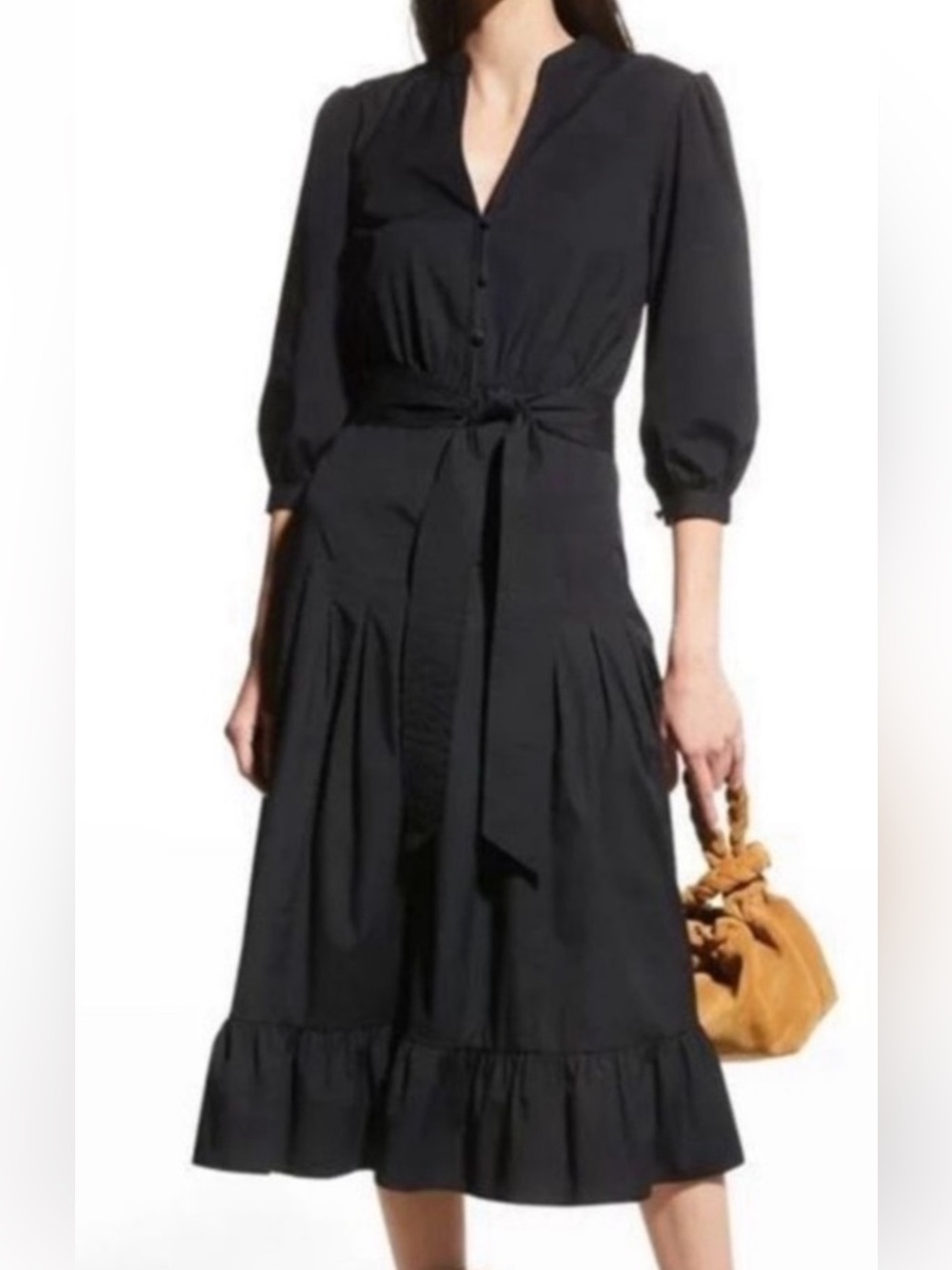 Veronica Beard Black Dress Midi V Neck Dark Academia Gothic Minimalist Chic 12